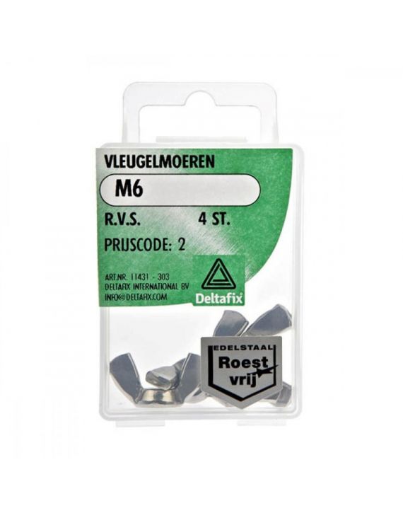 Deltafix Vleugelmoer RVS M6 Set 4st