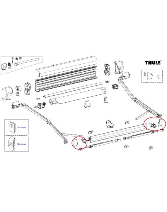 Thule 8000 Eindkap Leadreail links en rechts  Antraciet