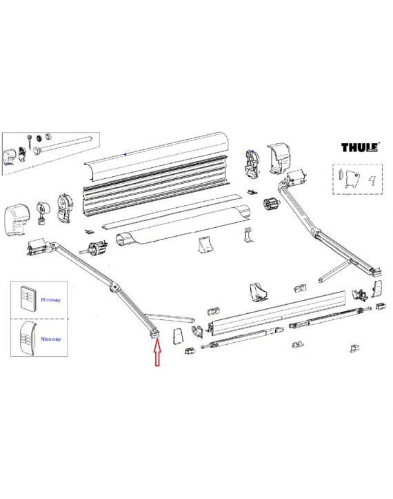 Thule 8000/ 9200 Eindstuk knikarm Leadrail links en rechts